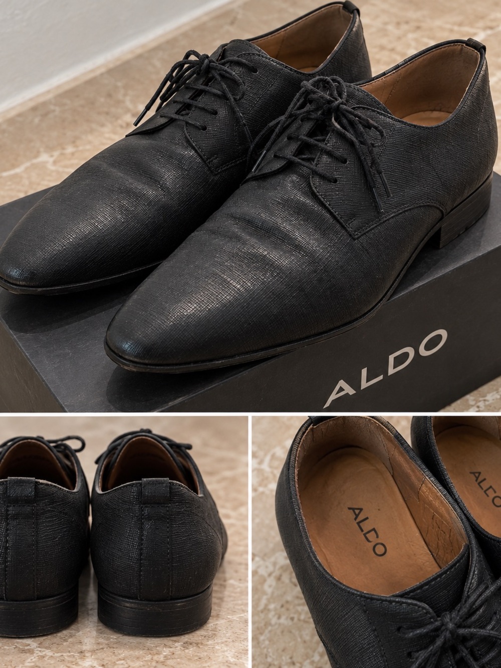 ALDO Men’s Black Leather Lace-Up Dress Shoes